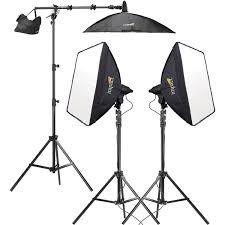 Impact 3 Head Fluorescent Lighting Kit With Boom Arm Kit B H