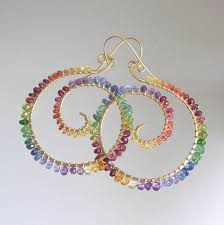 Rainbow Gemstone Spiral Earrings 14k Gold Filled Colorful Multi Gem Hoops Chakra Gemstone Large Earrings Mo Rainbow Gemstones Spiral Earrings Spiral Jewelry