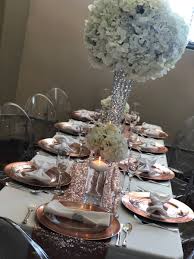 Rose Gold And Silver Table Decor In 2020 Silver Table Table Decorations Table