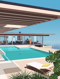 Stahl House Architecture Illustration Architecture Landscape Plan