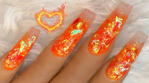 Discover quality orange acrylic nails on dhgate and buy what you need at the greatest convenience. Fire Opal Orange Long Square Acrylic Nails W Glass Tip Youtube