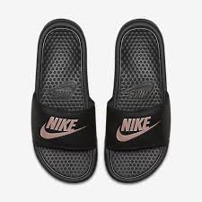 Black And Rose Gold Nike Slides Nike Benassi Jdi Women S Slide Nike Com Nike Benassi Slides Nike Benassi Gold Slides Sandals
