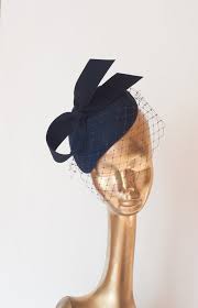 Unique Modern Dark Navy Blue Felt Fascinator With Veil Bridal Fascinator Fascinator Facinator Hats Blue Fascinator