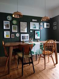 Gallery Wall Against Dark Green Panelling In This Dining Room At One Mill House Green Dining Room Walls Dining Room Victorian Green Dining Room