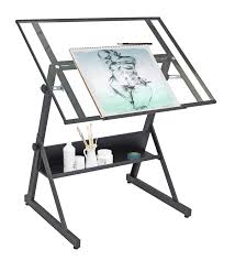 Amazon Com Studio Designs 13346 Solano Adjustable Height Drafting Table Charcoal Clear Glass Kitchen Adjustable Table Drafting Table Minimalist House Design