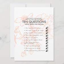 Rose Gold Floral Ten Questions Wedding Game Zazzle Com In 2021 Wedding Games Fun Wedding Games Bridal Shower Question Game