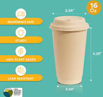 16oz Compostable Hot Coffee Cups with Lid