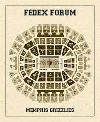 Vintage Print Of Fedex Forum Seating Chart On Premium Photo Luster Paper Heavy Matte Paper Or Stretched Canvas Free Shipping
