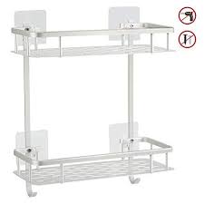 Hawsam No Drilling Bathroom Shelves Aluminum 2 Tier Shower Shelf Caddy Adhesive Storage Basket For Shamp Shower Shelves Bathroom Shelves Glass Shelves Kitchen