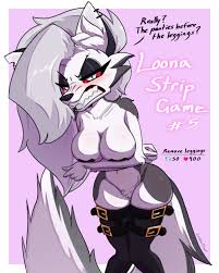 300527 - suggestive, artist:carbonfloof, loona (vivzmind), canine,  fictional species, hellhound, mammal, anthro, hazbin hotel, helluva boss,  2023, angry, armpits, arms behind head, black nose, breasts, clothes,  colored sclera, covering breasts ...