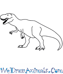 From the back of the head, continue the open line diagonally down to the right to draw the cartoon dinosaur's back. How To Draw A Tyrannosaurus Rex