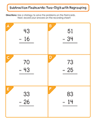 This educational aid helps students build subtraction skills. Subtraction Flashcards Two Digit With Regrouping Worksheet Education Com