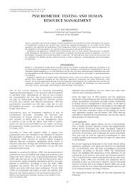 'a method for assessing aptitude and performance; Pdf Psychometric Testing And Human Resource Management
