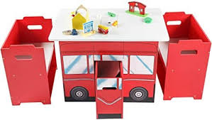 Buy Ruuf Kids Table Chairs Set Storage Bins Wooden Durable Play Around Table Chair Set Activity Table Toddler Adaptable Play Table 2 Chairs Red Bus Sha In 2020 Kids Table Chair