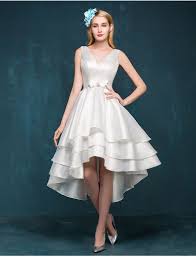 Satin V Neck Bow A Line Hi Lo Prom Dress Asymmetrical Cocktail Dress Design Special Occasion Dress Cocktail Dress Prom Asymmetrical Prom Dress Cocktail Dress Wedding