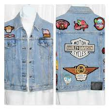 Harley Davidson Denim Customized Motorcycle Vest Women S L Made In Canada Harleydavidson Harley Davidson Womens Clothing Harley Davidson Clothing Womens Vest