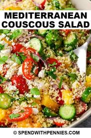 No surprise here, i use fresh lemon juice and my greek extra virgin olive oil for the vinaigrette, but i also infuse it with a little dill weed (dry or fresh is fine.) Mediterranean Couscous Salad With Homemade Dressing Spend With Pennies