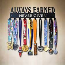 Always Earned Never Given Medal Display Medal Hanger 20 Quot X 5 1 2 Quot 10 Hook Holds Up To 15 Softball Room Soccer Room Girls Softball Room