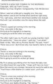 Old Time Song Lyrics For 46 There S A New One Coming In The Morning