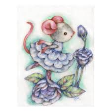 Blue Roses Cute Mouse Art Postcard Zazzle Com Mouse Illustration Cute Mouse Art