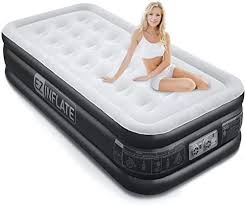 New Ez Inflate Double High Luxury Twin Air Mattress Built Pump Inflatable Mattress Twin Airbed Flocked Top All Purpose Twin Blow Bed Home Camping Travel In 2020 Twin Air Mattress Air
