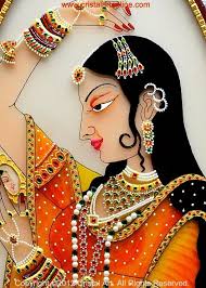 Cristal Art Blog Rajput Princess With Gemstone Ornamentation Indian Art Paintings Glass Painting Designs Rajasthani Art