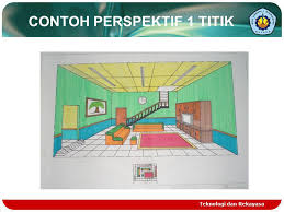 Gambar perspektif 2 titik hilang (two point perspektif), teknik ini biasanya dalam penggambaran digunakan dalam pengambilan suatu sudut pandang terhadap bangunan, ruangan dan juga sebuah interor bangunan. Perspektif 1 Titik Hilang Ppt Download