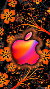 Orange Funky Flowers Apple Logo Wallpaper Iphone Apple Wallpaper Iphone Apple Wallpaper