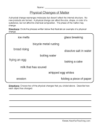 Physical and chemical properties of matter. Physical Changes Matter Worksheet Have Fun Teaching