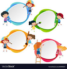 Four Badges With Kids And Crayons Download A Free Preview Or High Quality Adobe Illustrator A Kids Background Powerpoint Background Design Free Graphic Design