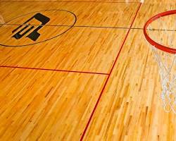 Image of basketball court with hardwood flooring