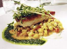 Halibut With Summer Succotash Halibut Recipes Fish Entrees Seafood Entrees