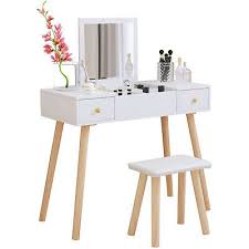 A folding table is a type of folding furniture, a table with legs that fold up against the table top. Vanity Makeup Dressing Table Stool Set Foldable Mirror Office Desk W 2 Drawers 194852729193 Ebay