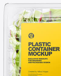 Transparent Plastic Container With Salad Mockup Top View In Pot Tub Mockups On Yellow Images Object Mockups