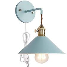 Kiven Nordic Wall Sconce One Cable Mains Plug And On Off Switch Blue Macaron Bedside Reading Light E26 Ediso Copper Lamps Lamp Socket Bathroom Vanity Lighting
