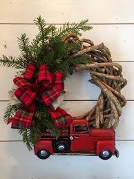 Red Truck Christmas Wreath Purchase Separately Or As A Set Adding The Rustic Red Christmas Truck With Tre Christmas Wreaths Christmas Decor Diy Christmas Diy