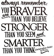 You are braver than you believe stronge, motivational quote, quote, quotes, funny quotes, funny, motivation, never forget, bravery quote, you are braver than you believe, you are braver than you believe, always remember, funny sayings, positive quote, inspirational quote, always remember you are braver, than you believe, braver quotes, remember you are braver dad, fun, for women, for. Pin By Sarah Van Eman On Dorm Room Ideas Pooh Quotes Inspirational Quotes Quotes