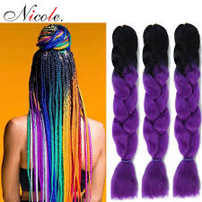 2019 Nicole Ombre Braiding Hair Soft Kanekalon Jumbo Braid Crochet Hair Pink Purple Green Grey Color 24inch Pack Hair Extension For Women From