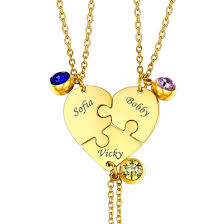 $109.99 3 bff personalized puzzle piece coin jewelry, 3 family initials gift. Personalized Heart 2 4 Pieces Bff Puzzle Necklace With Birthstones U7 Jewelry