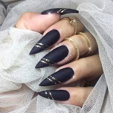 Black and white nail designs for cute girls, black n white. Long Matte Black Nails With Gold Lines Miladies Net
