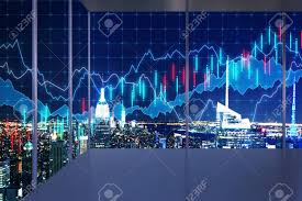 Modern Empty Office Interior With Night Nyc View And Forex Chart