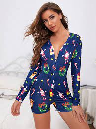 Of course, you can dress up and go the formal christmas route, but we prefer an outfit that allows you to be totally comfortable during christmas. Plunging Neck Christmas Print Pajama Onesie Shein Eur