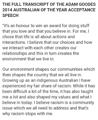 As reported by the abc, afl chair richard goyder confirmed that the former sydney swan notified him of his decision earlier this year. F On Twitter There Is Never A Bad Time To Revisit Adam Goodes Australian Of The Year Speech