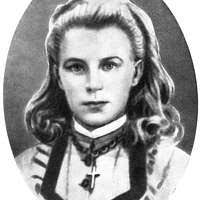 Portrett av kvinne. Kari Moen Haugros f. 28. 10. 1879