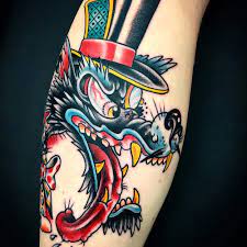 Traditional Cartoon Wolf Tattoo Cartoon American Traditional Tattoo Tattoos For Guys Traditional Tattoo