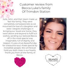 Heartfelt review from Becca Luke's family, whose beautiful farewell took  place last Wednesday in Trimdon Station.