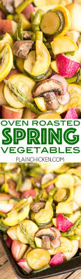 Oven Roasted Spring Vegetables Potatoes Asparagus Squash Zucchini Radishes And Mushrooms Tossed In Recipes Side Dish Recipes Easy Oven Roasted Asparagus