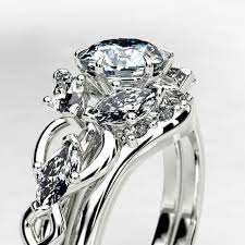 Elvish Wedding Ring Set Elven Fantasy Engagement Ring For Her Art Nouveau Nerdy Geek Engagement Ring Viking Claw Ring Wedding Ring Sets Geek Engagement Rings Engagement Ring For Her