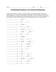 Worksheets are predicting products of chemical reactions, answers for predicting products of chemical reactions, work writing and balancing chemical reactions, steps to predicting the products of chemical reactions. Worksheet Predicting Products Name Class Date Predicting Products Of A Chemical Reaction Write The Type Of Reaction On The Line Combustion Synthesis Course Hero