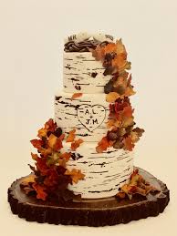 Birch Tree Wedding Cake Images Birch Tree Wedding Cake With Fall Leaves In 2020 Fall Leaf Wedding Cake Fall Wedding Cakes Wedding Cake Tree